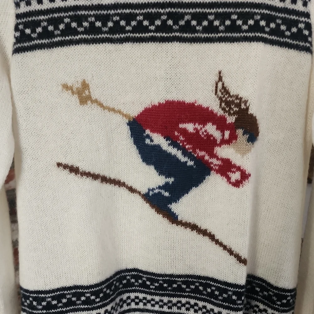 Eddie Bauer Ski Sweater Womens M Cream Mock Neck Skier Nordic Apres Ski Winter - Picture 3 of 13